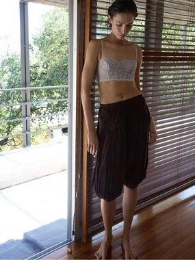 Zara Pleated Crochet Bloomer Pants in brown,